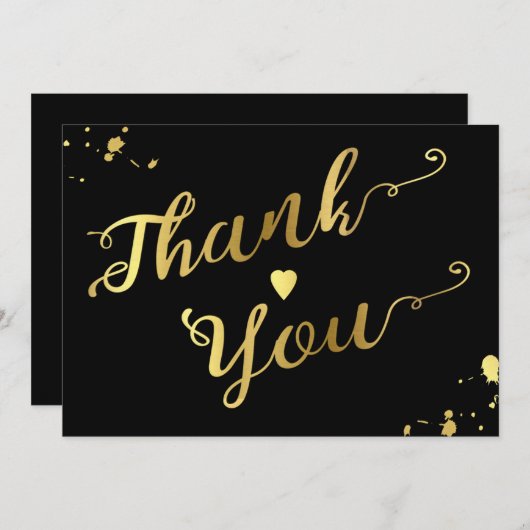 Chic Gold en Black Calligraphy Weddenschap Harteli Bedankkaart (Voorkant / Achterkant)