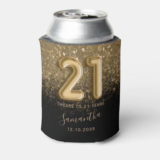 Chic Gold en Black Glitter 21e verjaardag Blikjeskoeler (Blikje Achterkant)