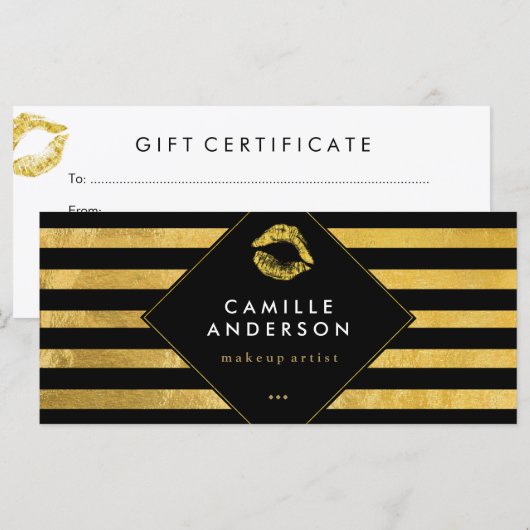 Chic Gold en Black Makeup Artist-cadeaubon (Voorkant / Achterkant)