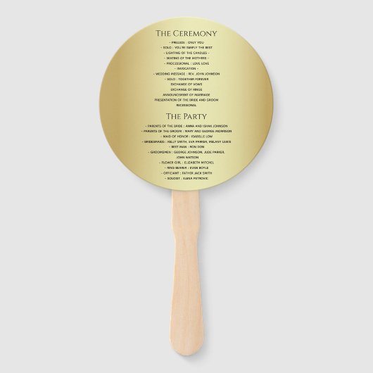 Chic Gold en Black Wedding Programma Handwaaier (Achterkant)