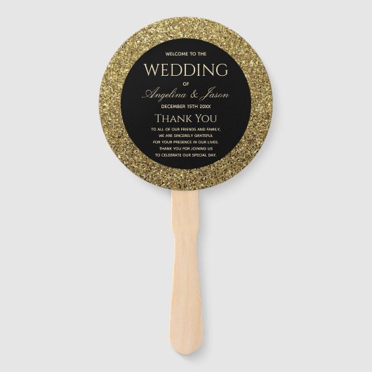 Chic Gold en Black Wedding Programma Handwaaier (Voorkant)