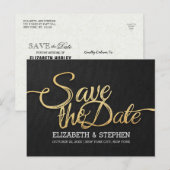 Chic Gold en Black Wedding Save the Date Briefkaar Aankondigingskaart (Voorkant / Achterkant)