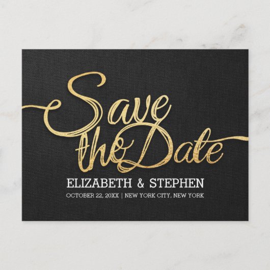 Chic Gold en Black Wedding Save the Date Briefkaar Aankondigingskaart (Voorkant)