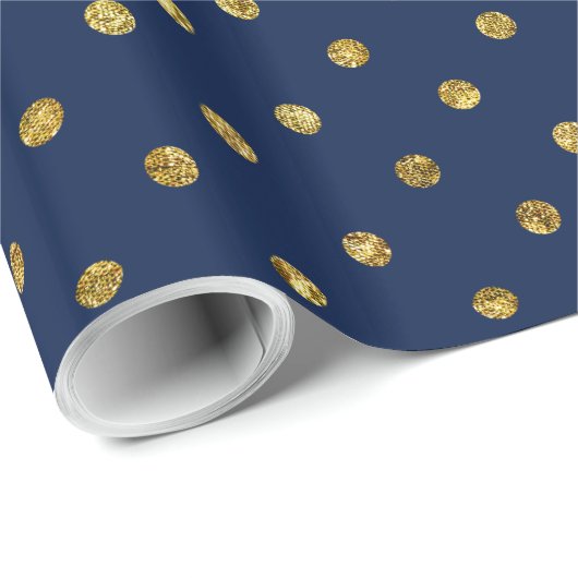 Chic Gold en Blue Glam Polka Dots Cadeaupapier (Rol Hoek)
