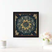 Chic Gold en Green Asian Style 2 Vierkante Klok (Huis)