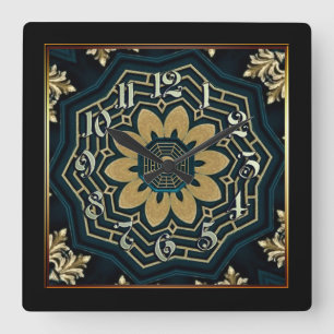 Chic Gold en Green Asian Style 2 Vierkante Klok