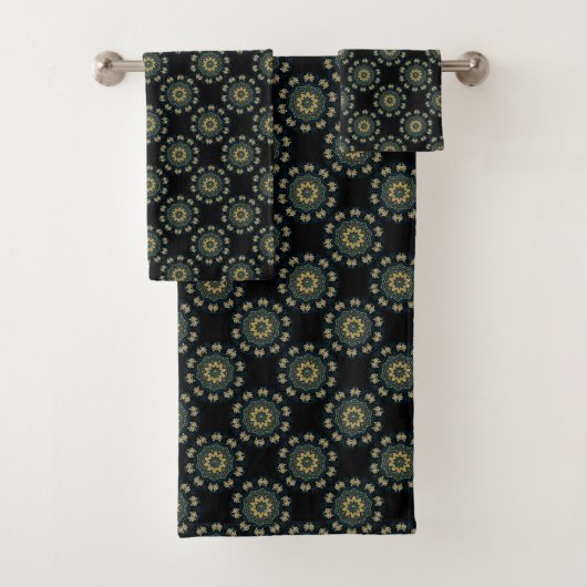 Chic Gold en Green Asian Style Patroon Bad Handdoek (Insitu)