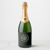 Chic Gold en Green Asian Style Sparkling Wijnetiket (Voorkant)