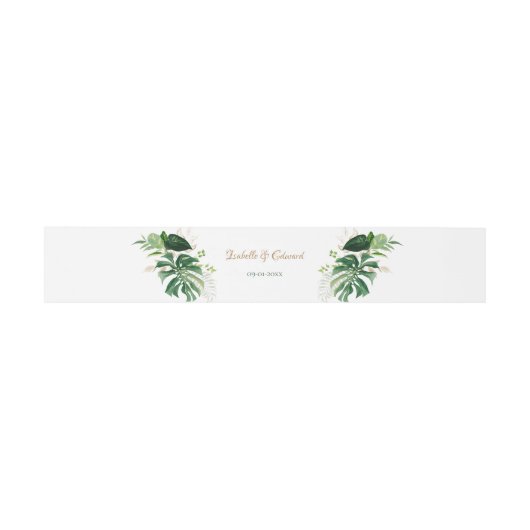 Chic Gold en Green Tropical Monstera Leaves Weddin Uitnodigingen Wikkel (Vlak)
