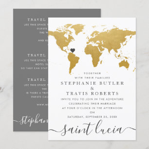Chic Gold en Grey Wereldkaart Wedding in het buite Kaart