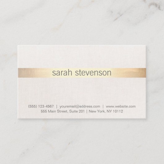 Chic Gold en Linen Texture "look" Striped Modern Visitekaartje (Voorkant)