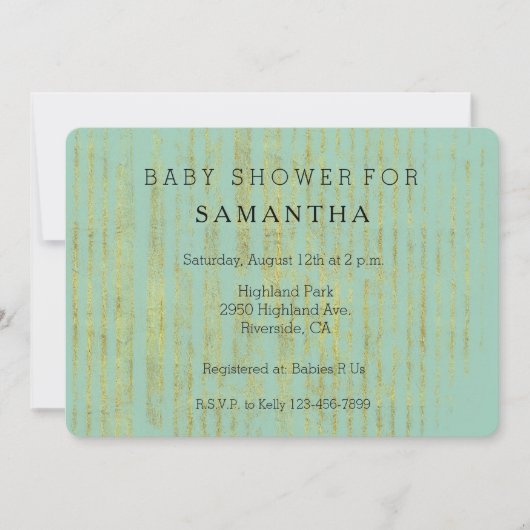 Chic Gold en Mint Stripes baby shower Kaart (Voorkant)