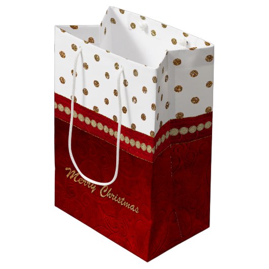 Chic Gold en Red kerstcadeautas Medium Cadeauzakje (Voorkant Gekanteld)