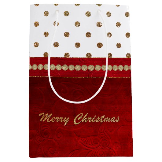 Chic Gold en Red kerstcadeautas Medium Cadeauzakje (Voorkant)