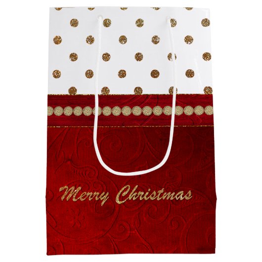 Chic Gold en Red kerstcadeautas Medium Cadeauzakje (Achterkant)