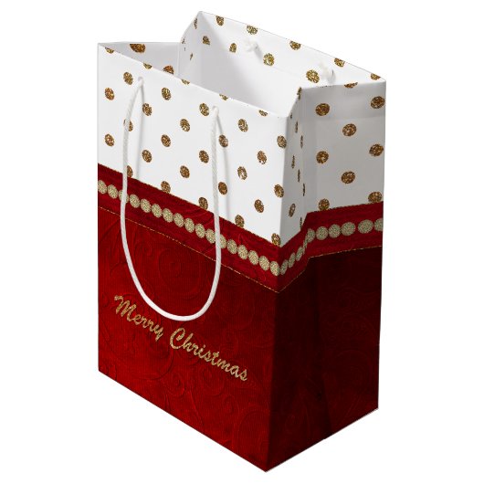 Chic Gold en Red kerstcadeautas Medium Cadeauzakje (Achterkant Gekanteld)