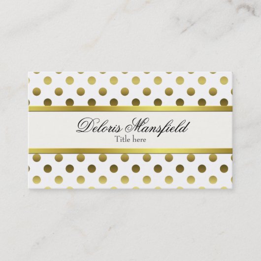 Chic Gold en White Polka Dot Visitekaartje (Voorkant)