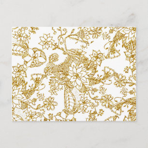 Chic gold faux glitter hand getekend bloempatroon briefkaart