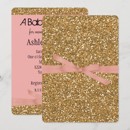 Chic Gold Faux Glitter Roos Roze Kaart (Voorkant / Achterkant)