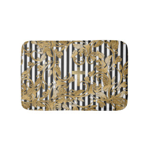 Chic Gold faux glitterbloemen  strepen Badmat