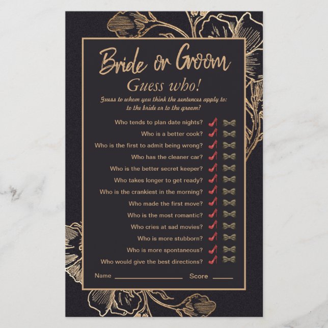 Chic Gold Faux Metal Rozen Vrijgezellenfeest Game (Voorkant)