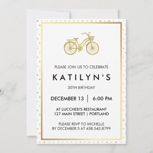 Chic Gold-fiets met Gold- en Silver Polka-punten Kaart (Voorkant)