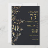 Chic Gold Floral 75e bruiloft Jubileum Save The Date (Voorkant)