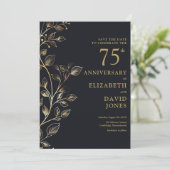 Chic Gold Floral 75e bruiloft Jubileum Save The Date (Staand voorkant)