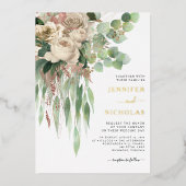 Chic Gold Floral Black en White Wedding Folie Uitnodiging (Voorkant)