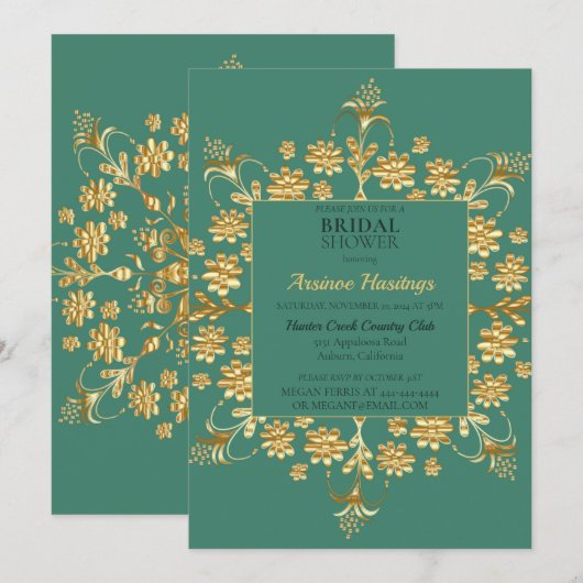 Chic  Gold Floral Bridal Shower Kaart (Voorkant / Achterkant)