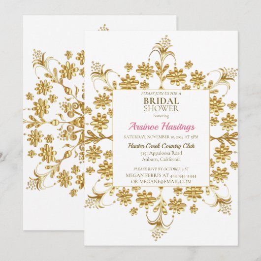 Chic  Gold Floral Bridal Shower Kaart (Voorkant / Achterkant)