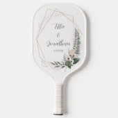 Chic Gold Floral Lijst Wedding Couple Name Date Pickleball Paddle (Achterkant)