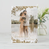 Chic gold floral marmer 5 foto's bruiloft kaart (Staand voorkant)