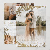 Chic gold floral marmer 5 foto's bruiloft kaart (Voorkant / Achterkant)