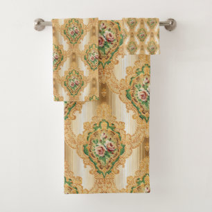 Chic Gold Floral Patroon Bad Handdoek