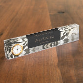 Chic Gold Floral Pattern Typografie Naambordje (Zijkant)