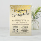 Chic Gold Floral Wedding Celebration Kaart (Staand voorkant)