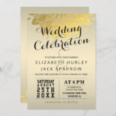 Chic Gold Floral Wedding Celebration Kaart (Voorkant / Achterkant)