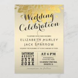 Chic Gold Floral Wedding Celebration Kaart