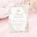 Chic gold floral white Tiara chic Sweet 16 Kaart<br><div class="desc">Een moderne,   en elegante faux gouden glitterbloemen en bloemkelementen illustratie met gouden confetti Sweet 16 verjaardagsfeest op een bewerkbaar simpel wit met een gouden glitter kroonprinses Perfect voor een 16de verjaardag van prinses.</div>