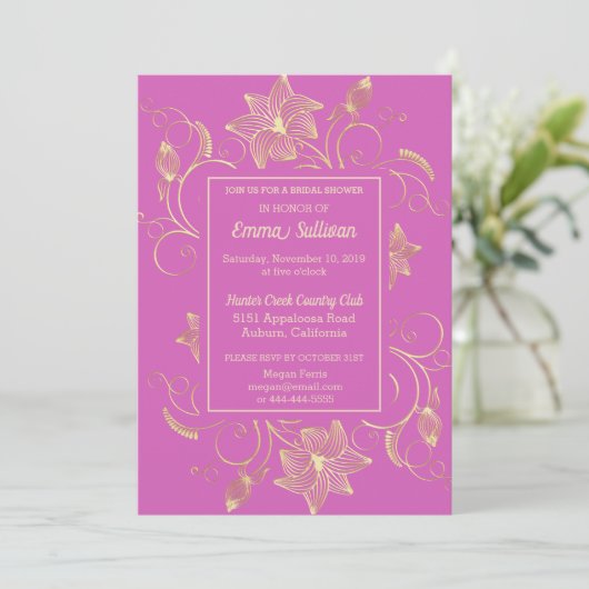 Chic Gold Flowers Bridal Shower Uitnodiging (Staand voorkant)