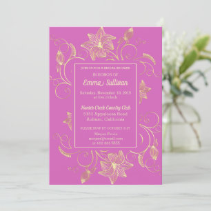 Chic Gold Flowers Bridal Shower Uitnodiging