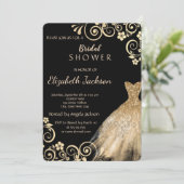 Chic Gold Flowers Glitter Dress Vrijgezellenfeest Kaart (Staand voorkant)