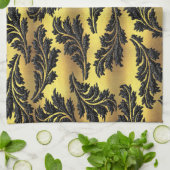 Chic Gold Foil Black Glitter Leaves Theedoek (Gevouwen)