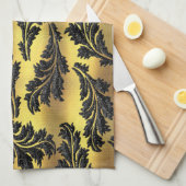 Chic Gold Foil Black Glitter Leaves Theedoek (Quarter Fold)