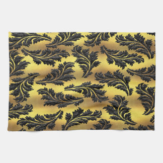 Chic Gold Foil Black Glitter Leaves Theedoek