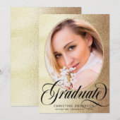 Chic Gold Foil Black Script Photo Afstuderen Aankondiging (Voorkant / Achterkant)