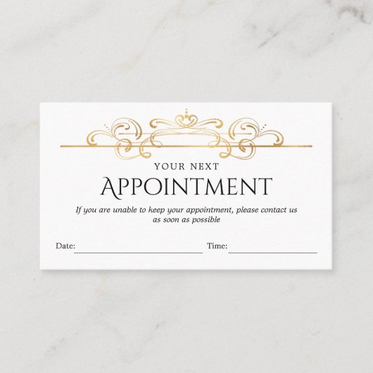 Chic Gold Foil Classic  Swirls Custom White Afsprakenkaartje (Voorkant)