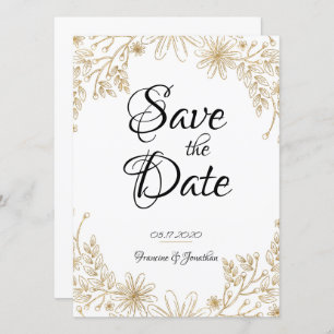 Chic Gold Foil Floral Save the Date Kaart