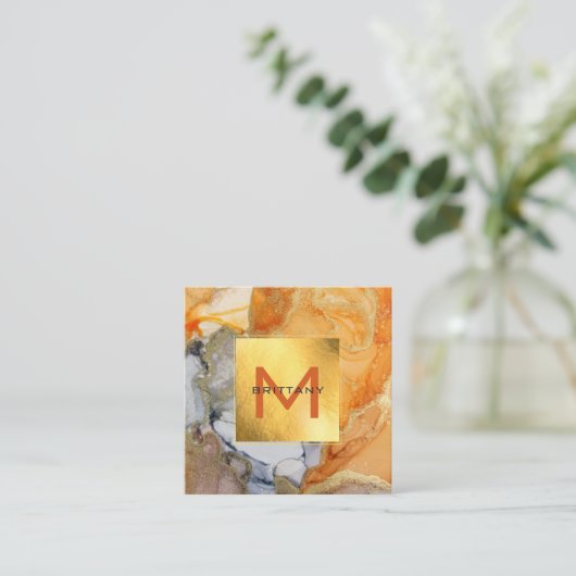 Chic Gold Foil Grey and Amber Custom DIY Square B Vierkante Visitekaartje (Staand voorkant)